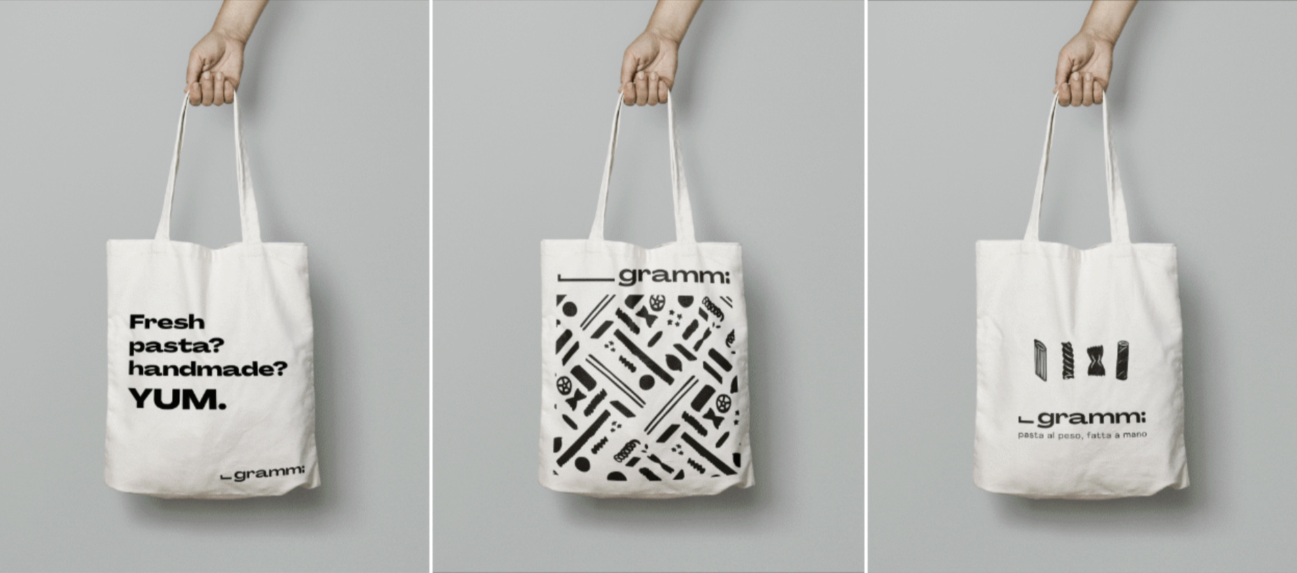 An image showing tote bags Giulia Virtus Azzoni designed for Grammi — business idea she came up with.