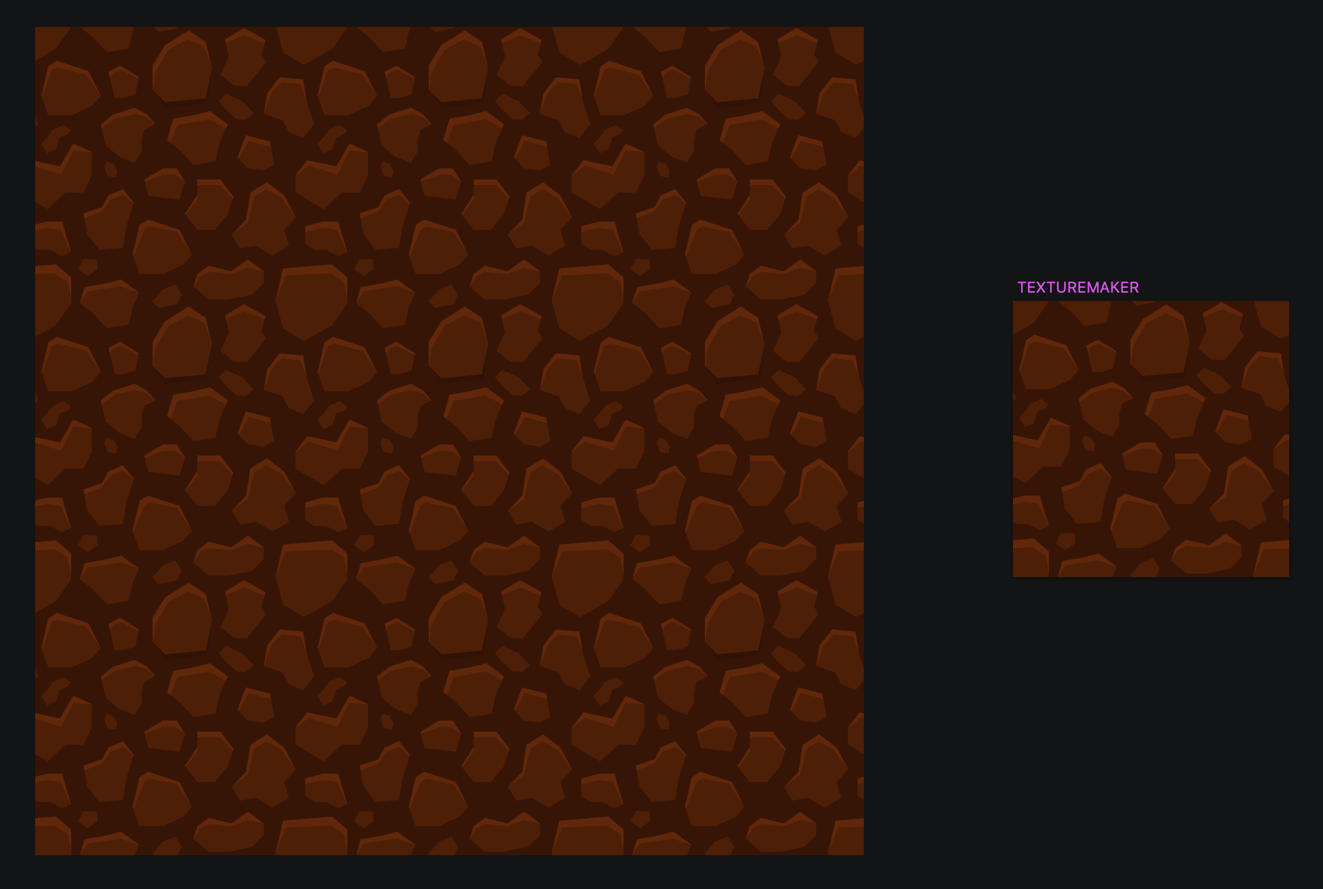 A screenshot showing two Sketch Artboards — one with a single tile of an illustrated dirt block, and the second showing how that single block can be tiled in a three-by-three grid